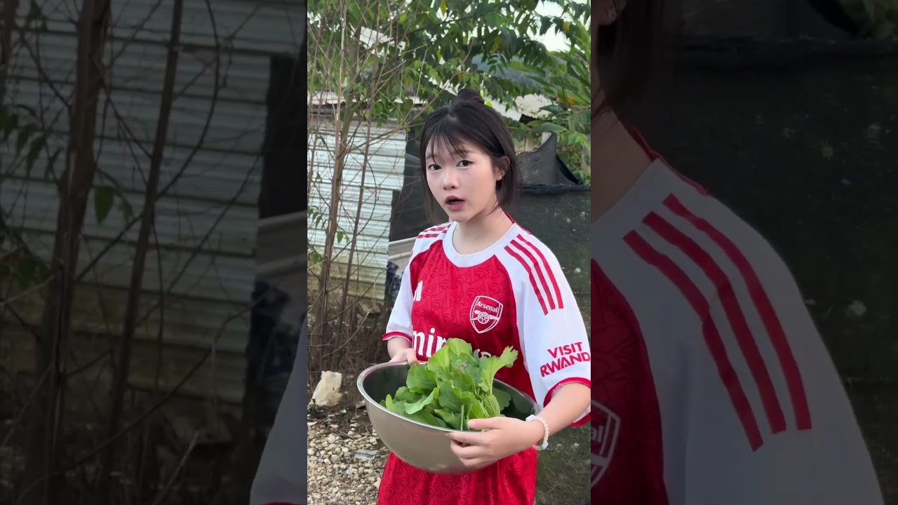 Cute Girl Harvesting Veggies in Arsenal Jersey 🥬